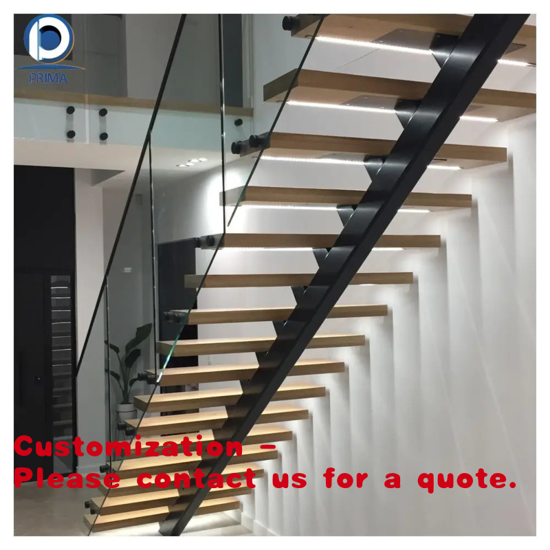 Interior Design Minimalist - Maßgefertigte Einholm-Treppe - Stahlkern, Gehärtete Glasstufen,