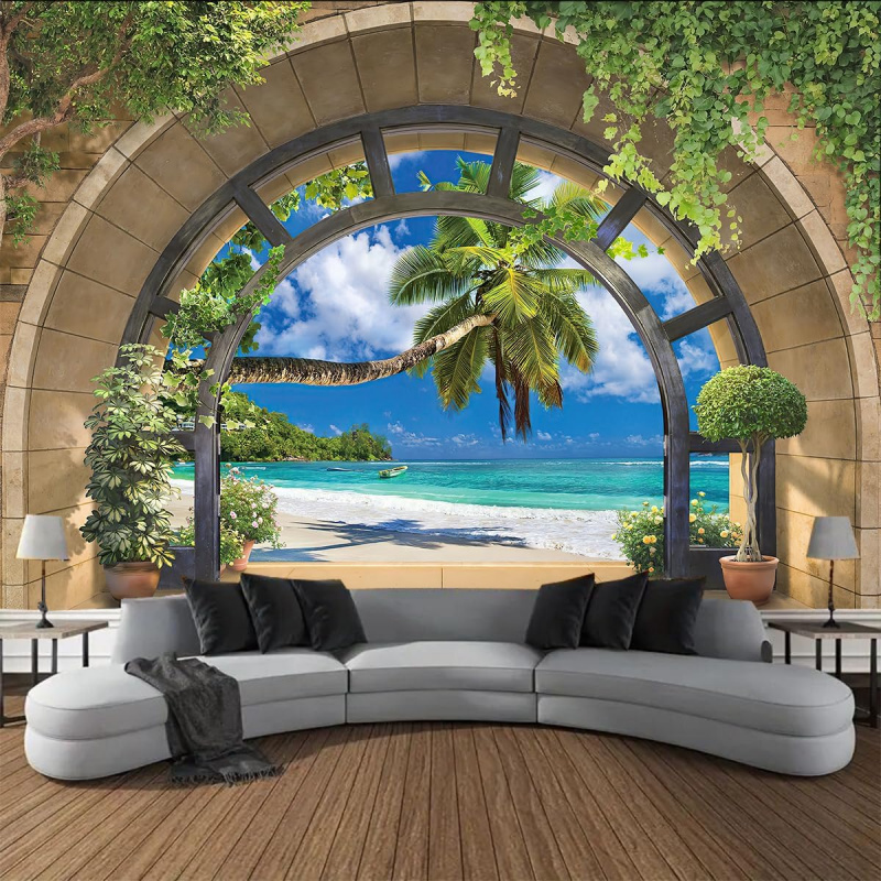 Interior Design Studio - VIKAMA Panorama-Bogenfenster Meereslandschaft Wandteppich Innenarchitektur Rendering