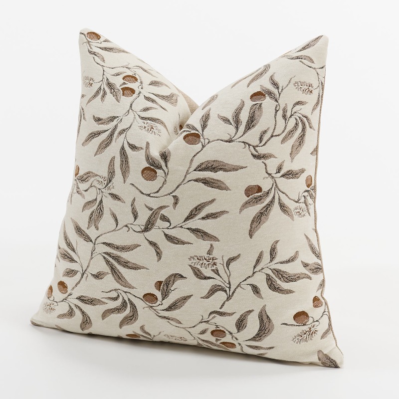 Textured Throw Natural - Cremebeiger Chenille Botanischer Jacquard Kissenbezug Vintage